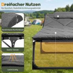 Sekey Campingliege Klappliege klappbar mit Matratze & Kopfkissen, 6-fach verstellbare Rückenlehne, Feldbett bis 150 kg, Gartenliege, Sonnenliege & Gästebett 190 × 68 cm