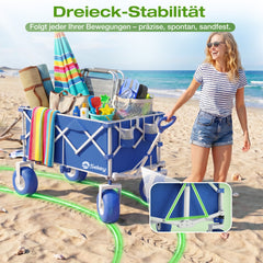 Sekey Bollerwagen faltbar mit Luftreifen 23×10 cm – Strand Bollerwagen klappbar bis 200 kg, 200L Transportwagen für Strand, Camping & Familie