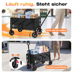 Sunula Bollerwagen faltbar mit klappbarer Heckklappe – 80 L + 35 L Handwagen mit erweiterbarer Ladefläche, 100 kg belastbar, leichter Faltbollerwagen mit Bremsen & 360°-Rädern