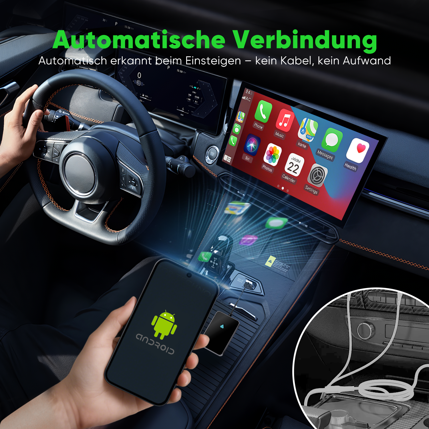 Salcar Android Auto Wireless Adapter 2025 – Kabelloser USB-C/A Dongle, 5.8 GHz WiFi, kompatibel mit Android 11+ für kabelloses Android Auto Salcar