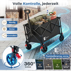 Sunula K2 Bollerwagen 120 L – Faltbarer Handwagen mit 80 kg Tragkraft, 360°-Rädern & Bremse, 4-seitig klappbar  Produktbeschreibung