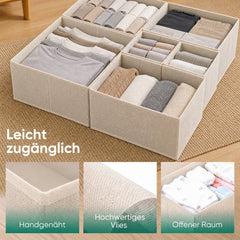 Sekey Aufbewahrungsboxen Set 6er Set aus Vliesstoff – Faltbare Stoffboxen Organizer für Schubladen & Regale, Beige, Größenmix S für Kleidung, Unterwäsche & Accessoires