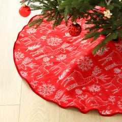 Salcar Double-Sided Embroidered Christmas Tree Skirt in Red and White – Double-Sided Christmas Tree Skirt with Reindeer &amp; Snowflake Motif