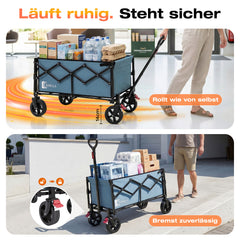 Sunula Bollerwagen faltbar mit klappbarer Heckklappe – 80 L + 35 L Handwagen mit erweiterbarer Ladefläche, 100 kg belastbar, leichter Faltbollerwagen mit Bremsen & 360°-Rädern