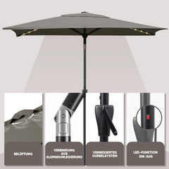 Sekey Sonnenschirm 300 x 200 cm Rechteckig Gartenschirm mit LED-Solar-Beleuchtung Sekey
