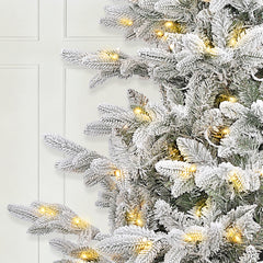 Artificial Christmas tree with snow and LED lighting – Realistic fir tree with metal stand, 180 cm / 210 cm, warm white light