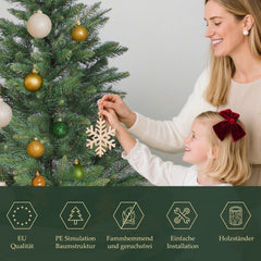 SALCAR Artificial Christmas Tree with Wooden Stand, 150/180/210 cm, Realistic PVC Christmas Tree, Easy-Care &amp; High-Quality Indoor Christmas Decoration