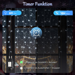 Salcar LED Eisregen Fenster Lichtervorhang – Kaltweiß, 8 Modi, Timer & Memory, IP44 Wasserdicht – Für Innen & Außen, Weihnachtsbeleuchtung für Fenster, Balkon & Wand (2m/3m/6m)