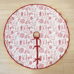 Salcar Double-Sided Embroidered Christmas Tree Skirt in Red and White – Double-Sided Christmas Tree Skirt with Reindeer &amp; Snowflake Motif