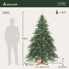 SALCAR Artificial Christmas Tree with Wooden Stand, 150/180/210 cm, Realistic PVC Christmas Tree, Easy-Care &amp; High-Quality Indoor Christmas Decoration