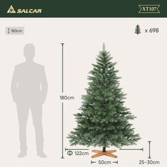 SALCAR Artificial Christmas Tree with Wooden Stand, 150/180/210 cm, Realistic PVC Christmas Tree, Easy-Care &amp; High-Quality Indoor Christmas Decoration