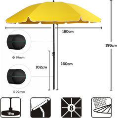 Sekey Sonnenschirm Ø160 cm rund – Strand- & Balkonschirm mit Neigungswinkel & Höhenverstellung, inkl. Schutzhülle, 140 g/m² Polyester, für Garten, Terrasse & Strand