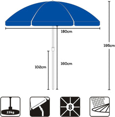 Sekey Sonnenschirm Ø180 cm mit UPF50+ – windstabiler Strand- & Balkonschirm mit Neigefunktion, wasserdicht, inkl. Schutzhülle, GRS-recycelter Bezug