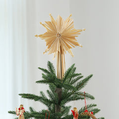 Salcar Christbaumstern aus Stroh 25,5 cm Schneeflocke – Handgefertigter natürlicher Baumspitzenstern, nachhaltiger Strohstern für Weihnachtsbaum Deko im skandinavischen Stil