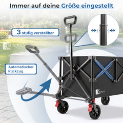 Sunula K2 Bollerwagen 120 L – Faltbarer Handwagen mit 80 kg Tragkraft, 360°-Rädern & Bremse, 4-seitig klappbar  Produktbeschreibung