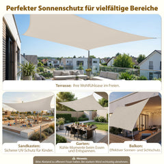 Sekey Sonnensegel Wasserdicht Rechteckig – ohne Mittelnaht, 160 g/m² PES, mit Edelstahl-Ringen & Lotus-Effekt, reißfest, 95% UV-Schutz für Balkon, Terrasse & Garten, Taupe