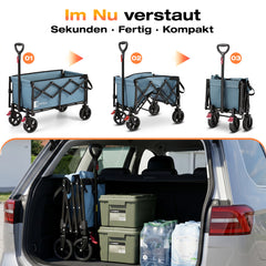 Sunula Bollerwagen faltbar mit klappbarer Heckklappe – 80 L + 35 L Handwagen mit erweiterbarer Ladefläche, 100 kg belastbar, leichter Faltbollerwagen mit Bremsen & 360°-Rädern