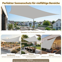 Sekey Sonnensegel Wasserdicht Rechteckig – ohne Mittelnaht, 160 g/m² PES, mit Edelstahl-Ringen & Lotus-Effekt, reißfest, 95% UV-Schutz für Balkon, Terrasse & Garten, Hellgrau