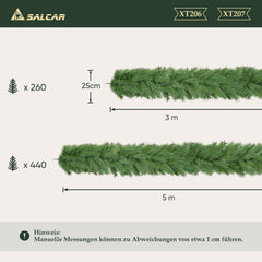 Salcar Künstliche Weihnachtsgirlande 3 m/5 m – Realistische Tannengirlande aus PE & PVC, Grün, Flexibel, Pflegeleicht & Wiederverwendbar, Für Innen & Außen