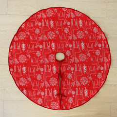 Salcar Double-Sided Embroidered Christmas Tree Skirt in Red and White – Double-Sided Christmas Tree Skirt with Reindeer &amp; Snowflake Motif