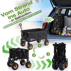 Sekey Bollerwagen faltbar mit Luftreifen 23×10 cm – Strand Bollerwagen klappbar bis 200 kg, 200L Transportwagen für Strand, Camping & Familie