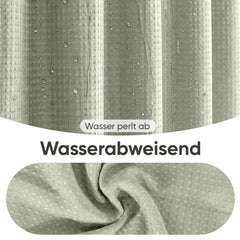 Sekey Grün Duschvorhang 180 × 200 cm, Textil Badewannenvorhang mit Waffelstruktur, Wasserabweisend & Waschbar, 100 % Polyester, mit Beschwerungsband & 12 Edelstahlringen