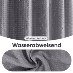 Sekey Dunkelgrau Duschvorhang 180 × 200 cm, Textil Badewannenvorhang mit Waffelstruktur, Wasserabweisend & Waschbar, 100 % Polyester, mit Beschwerungsband & 12 Edelstahlringen