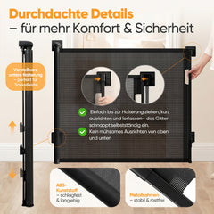 Sekey Ausziehbares Treppenschutzgitter 0–200 cm – TÜV-zertifiziertes Baby- & Haustiergitter, 97 cm hoch, ohne Bohren, für Treppe, Tür & breite Durchgänge