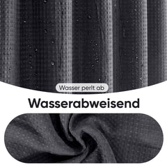 Sekey Schwarz Duschvorhang 180 × 200 cm, Textil Badewannenvorhang mit Waffelstruktur, Wasserabweisend & Waschbar, 100 % Polyester, mit Beschwerungsband & 12 Edelstahlringen