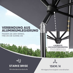 Sekey Sonnenschirm 300 x 200 cm Rechteckig Gartenschirm mit LED-Solar-Beleuchtung Sekey