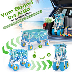 Sekey Bollerwagen faltbar mit Luftreifen 23×10 cm – Strand Bollerwagen klappbar bis 200 kg, 200L Transportwagen für Strand, Camping & Familie
