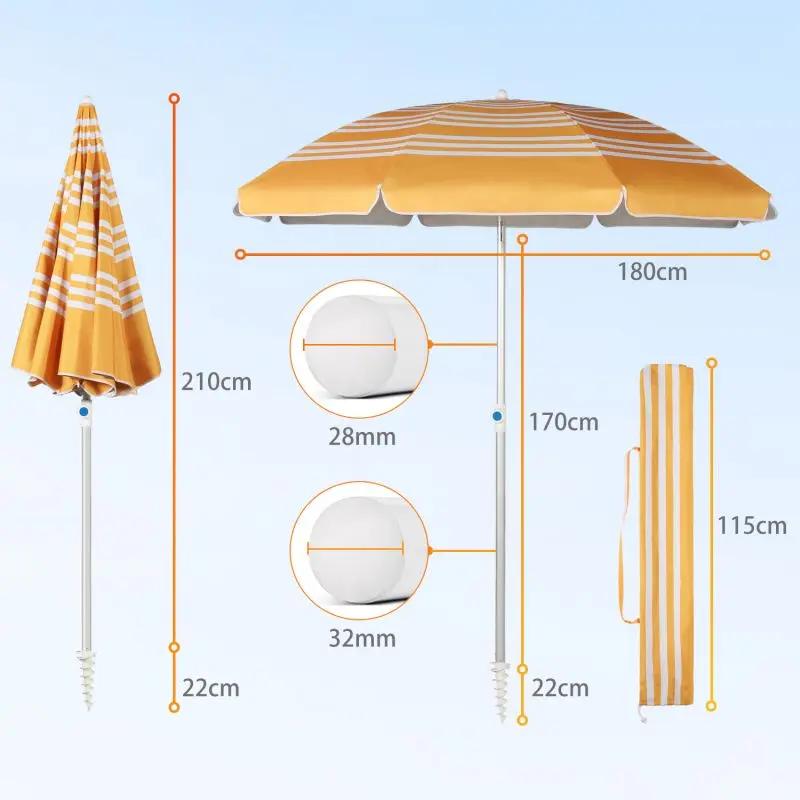 Sekey ∅ 180 cm Alu Strandschirm mit Schutzhülle und Bodenhülse, Sonnenschutz UV50+ Sekey