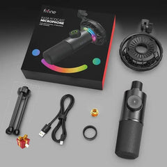 Fifine USB Dynamisches Mikrofon mit Stummschalttaste, Popfilter, Shock Mount und Kopfhörerbuchse, K658 Sekey