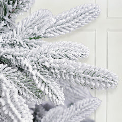 Artificial Christmas tree with snow and LED lighting – Realistic fir tree with metal stand, 180 cm / 210 cm, warm white light
