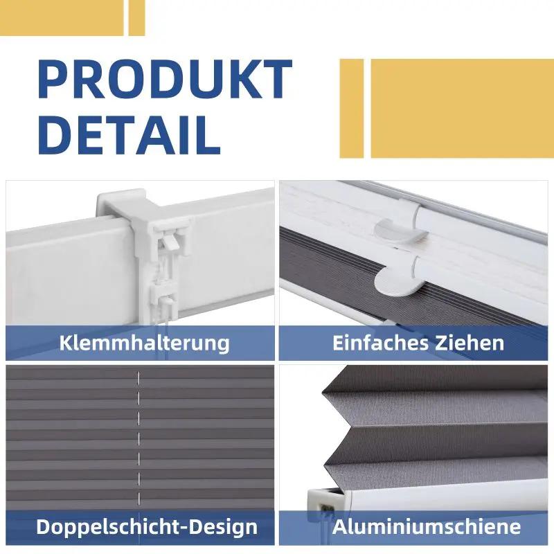 Sekey Plissee Day+Night ohne Bohren, 100% Verdunkelung, mit Muster Sekey
