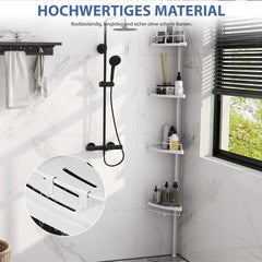 Sekey Duschregal Ohne Bohren Weiß – Höhenverstellbares Eck-Duschregal 79–315 cm mit 4 Kunststoff-Körben, Stabiles Teleskop-Dusch-Organizer für Badezimmer