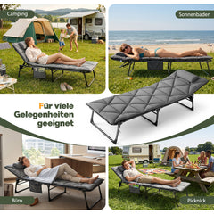 Sekey Campingliege Klappliege klappbar mit Matratze & Kopfkissen, 6-fach verstellbare Rückenlehne, Feldbett bis 150 kg, Gartenliege, Sonnenliege & Gästebett 190 × 68 cm