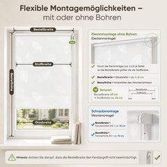 Sekey Rollo Blatt Weiß – Seitenzugrollo mit dekorativem Muster, Klemmfix ohne Bohren, lichtdurchlässig, stufenlos verstellbar
