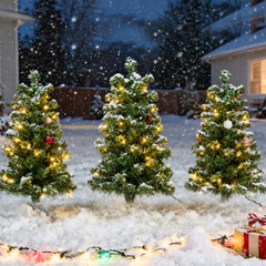 SALCAR 3-piece set of artificial Christmas trees, 60 cm, with warm white LED lighting – PVC fir branches with ground spike, outdoor &amp; garden decoration with remote control &amp; timer