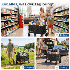 Sunula K2 Bollerwagen 120 L – Faltbarer Handwagen mit 80 kg Tragkraft, 360°-Rädern & Bremse, 4-seitig klappbar  Produktbeschreibung