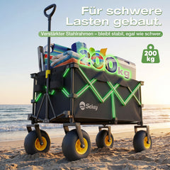 Sekey Bollerwagen faltbar mit Luftreifen 23×10 cm – Strand Bollerwagen klappbar bis 200 kg, 200L Transportwagen für Strand, Camping & Familie