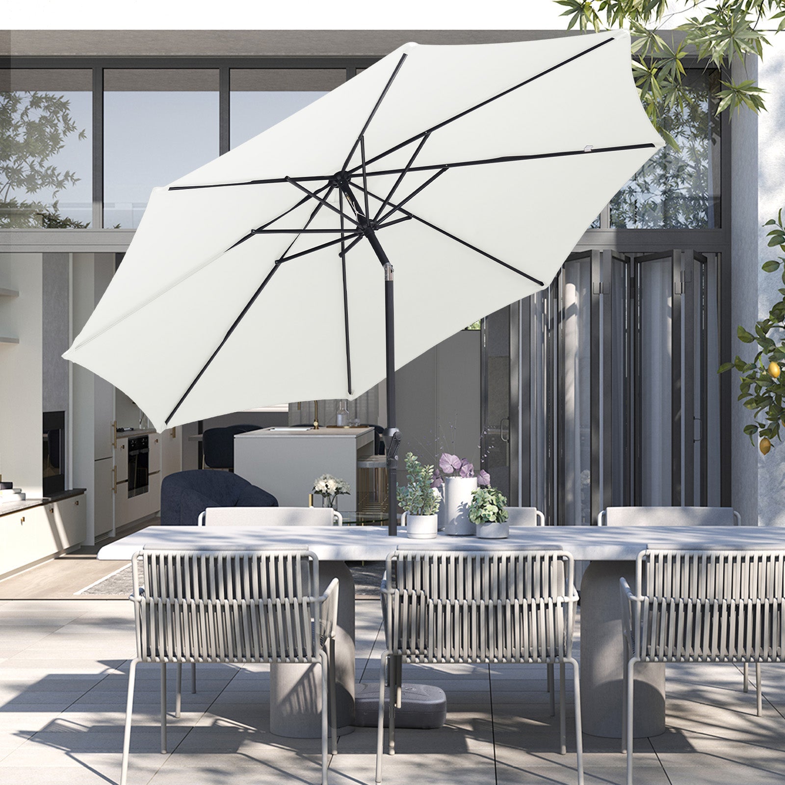 Sekey Sonnenschirm 300 cm Alu Gartenschirm Rund, Marktschirm Knickbar, mit Kurbel Sekey