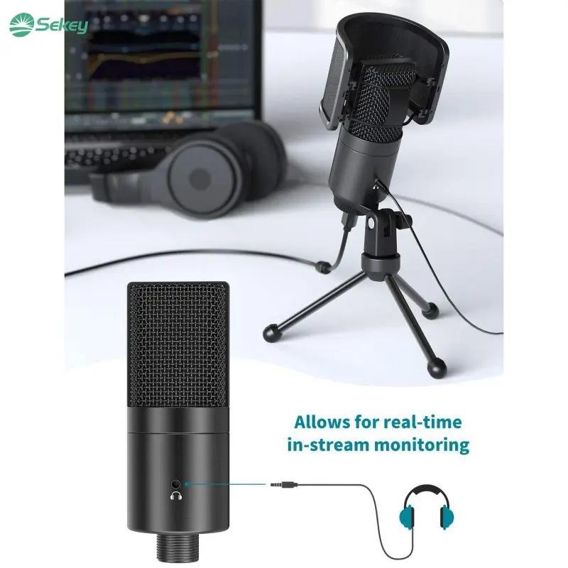 Fifine K683A USB Kondensator Mikrofon mit Ständer, Popfilter, Stummschalttaste und Kopfhörerbuchse Sekey