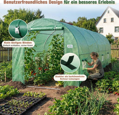 Sekey Winterfestes Foliengewächshaus 4×2×2 m – 8 m² Folientunnel aus verzinktem Stahl, 2 m Stehhöhe, 2 Türen & 8 Fenster, 140 g/m² PE-Folie inkl. Profi-Verankerung