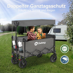 Sekey XXL Faltbarer Kinder-Handwagen mit Dach, 150 L, 150 kg, Sonnenschutz, Strand- & Campingwagen, Grau/Blaugrün/Schwarz, Modell S4018