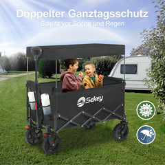Sekey XXL Faltbarer Kinder-Handwagen mit Dach, 150 L, 150 kg, Sonnenschutz, Strand- & Campingwagen, Grau/Blaugrün/Schwarz, Modell S4018