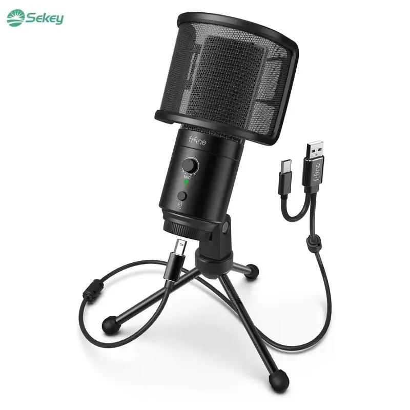 Fifine K683A USB Kondensator Mikrofon mit Ständer, Popfilter, Stummschalttaste und Kopfhörerbuchse Sekey