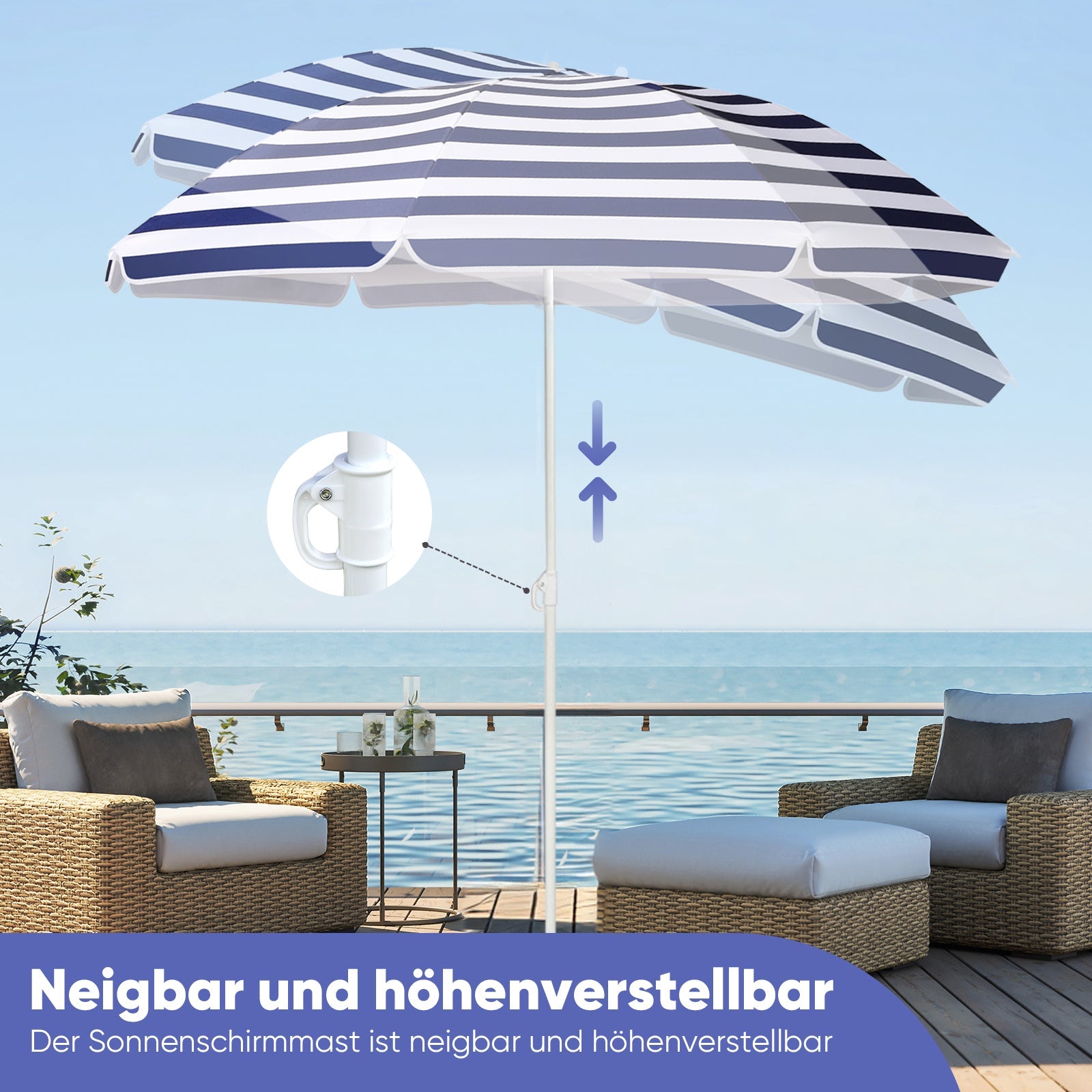 Sekey Sonnenschirm Ø 180 cm Rund Strandschirm Balkonschirm mit Tragetasch und Bodenhülse Sekey