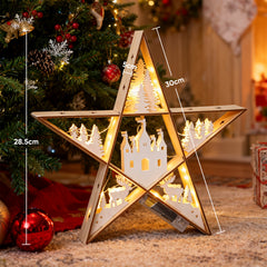SALCAR LED Wooden Star 30 cm – Warm White Glowing Christmas Decoration Table Lamp, Battery Operated, Winter &amp; Advent Decoration for Table &amp; Window