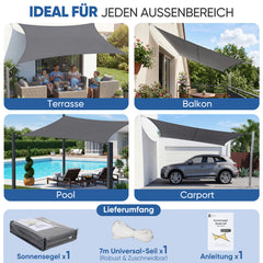 Sunula Sonnensegel wasserdicht Quadratisch – PES 160g/m² mit heißversiegelter Naht, UV-Schutz 95% UPF50+, reißfest & wetterfest mit Edelstahl-D-Ringen für Balkon, Terrasse & Garten (Anthrazit)